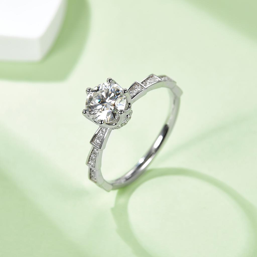 Straight Shank Prong Setting Luxury GRA Certified 1CT D Color Moissanite Women's Engagement Ring S925 Sterling Silver Rhodium