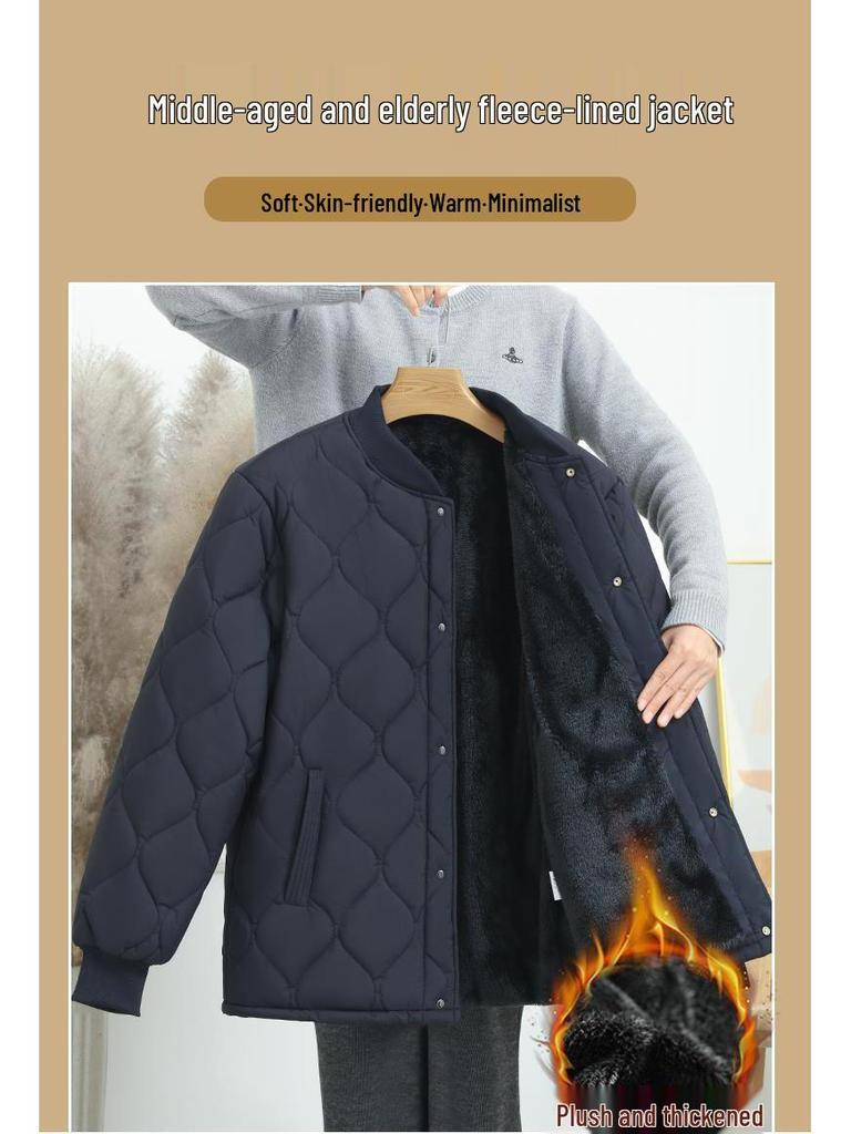 Grandpa's Warm Cotton-Padded Winter Coat - Fleece-Lined Jacket for Middle-Aged & Elderly Men