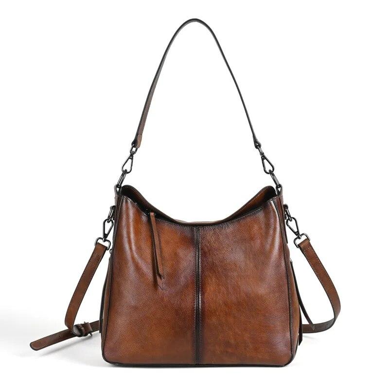 Johnature Retro Genuine Leather Women Bag Solid Color Versatile Soft Real Cowhide Shoulder & Crossbody Bags