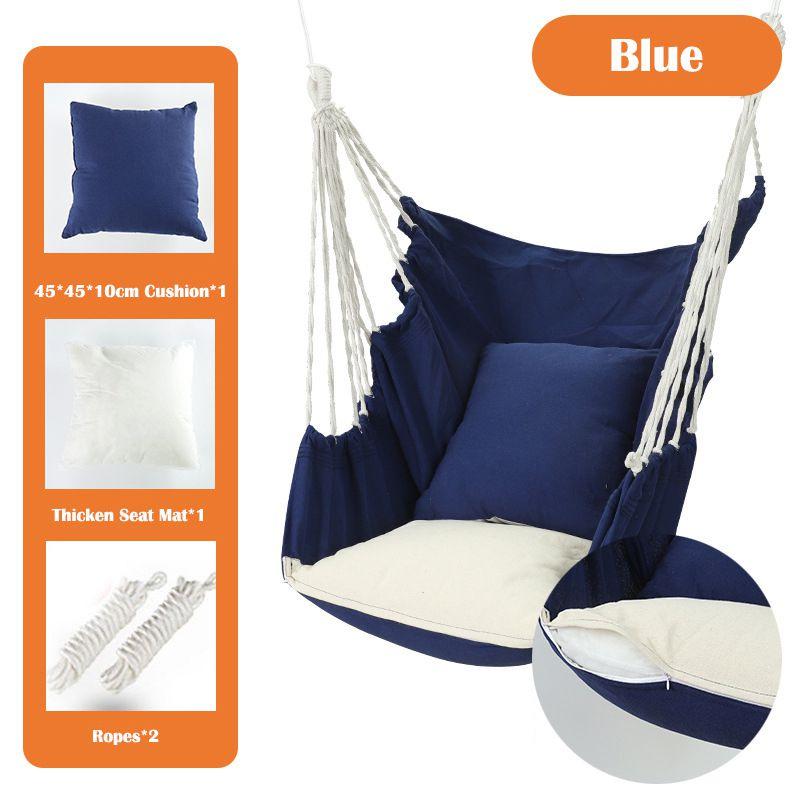

Comfortable And Stylish Hanging Rope Chair With Thick Seat Mat And Strong Ropes Blue