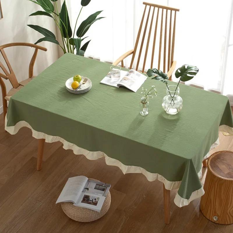 100% Cotton Table Cover Red Farmhouse Ruffle Tablecloth Soft Water-washed Tablecloths for Rectangle Party Wedding Decor Durable
