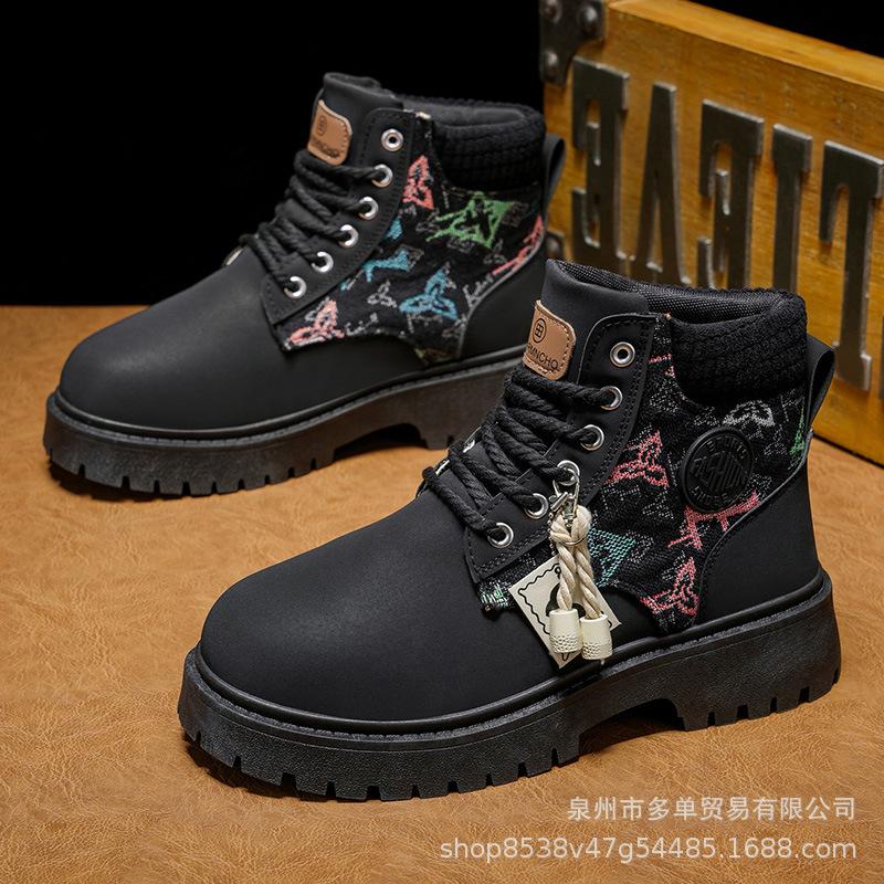 

Locomotive outdoor sports short boots Martin boots high-top black leather boots American cycling trendy shoes 39 чёрный