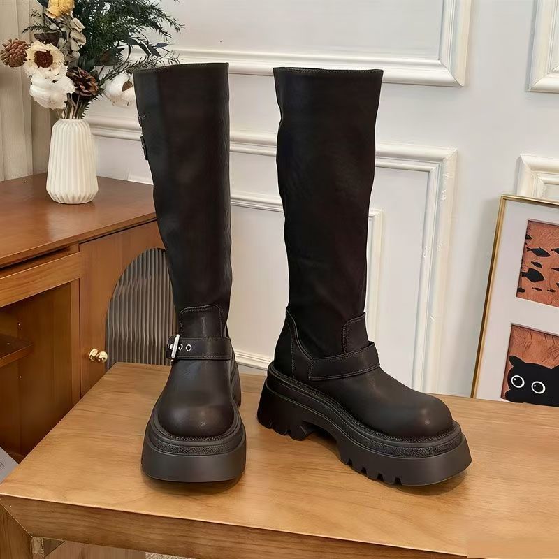 Internet Celebrity Explosion Belt Buckle High Boots Season Retro Style Comfortable Martin Boots Women