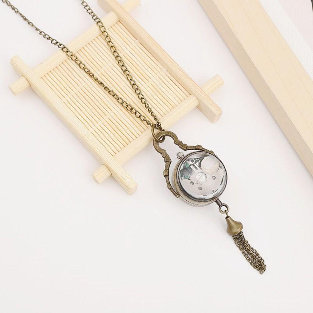 Transparent Pocket Watch Ball Shape Necklace Clock Fashion Vintage Quartz Fob Jewelry Gifts