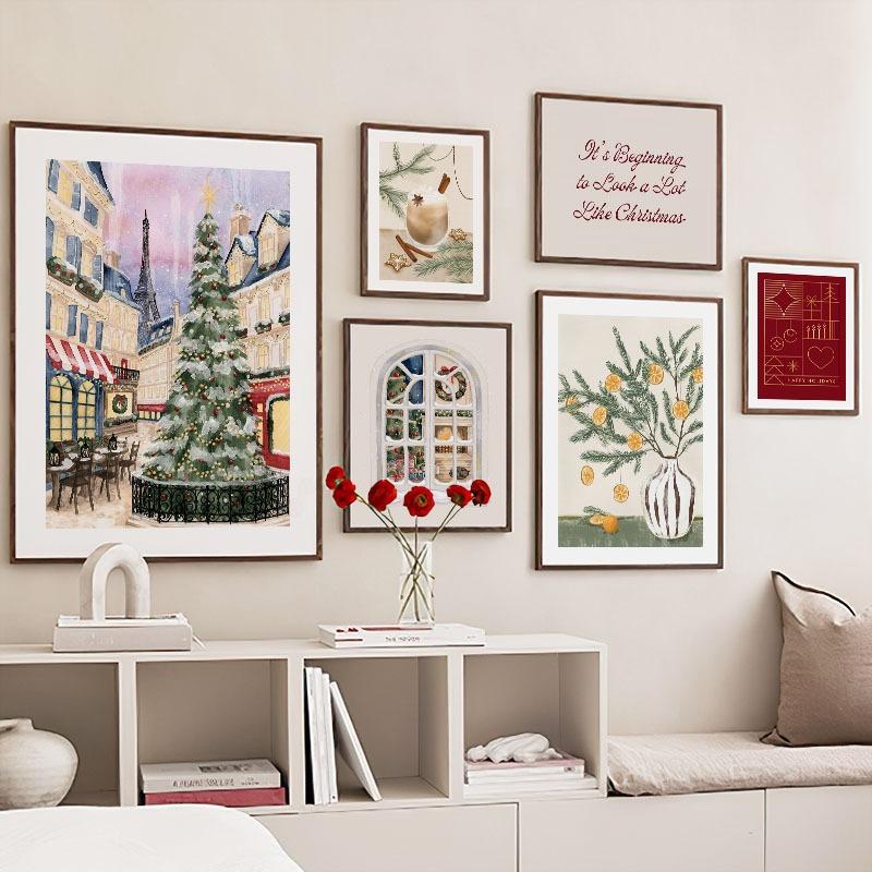 Paris Christmas Tree Shop Vase Plant Socks Gift Wall Art Canvas Painting Posters And Prints Wall Pictures For Living Room Decor