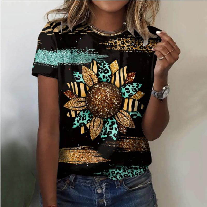 Women Round Neck Fashionable Casual Versatile T-Shirt Summer Comfortable Loose Personalized T-shirt