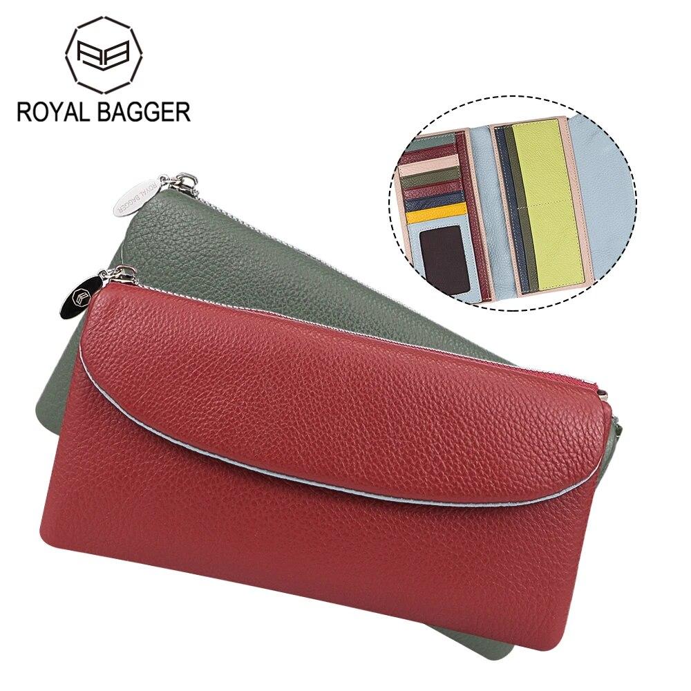 

Royal Bagger из натуральной коровьей кожи, длинный кошелек для женщин, простой однотонный зажим для денег, клатч, кошелек для монет, повседневный держатель для карт 1503 чёрный