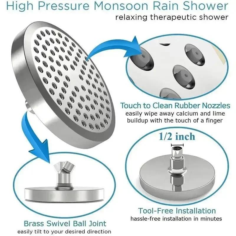 Round High Pressure Shower Head Angle Bathroom Adjustable Shower Head Luxury Chrome Bathroom Rain Shower Head Black/silver