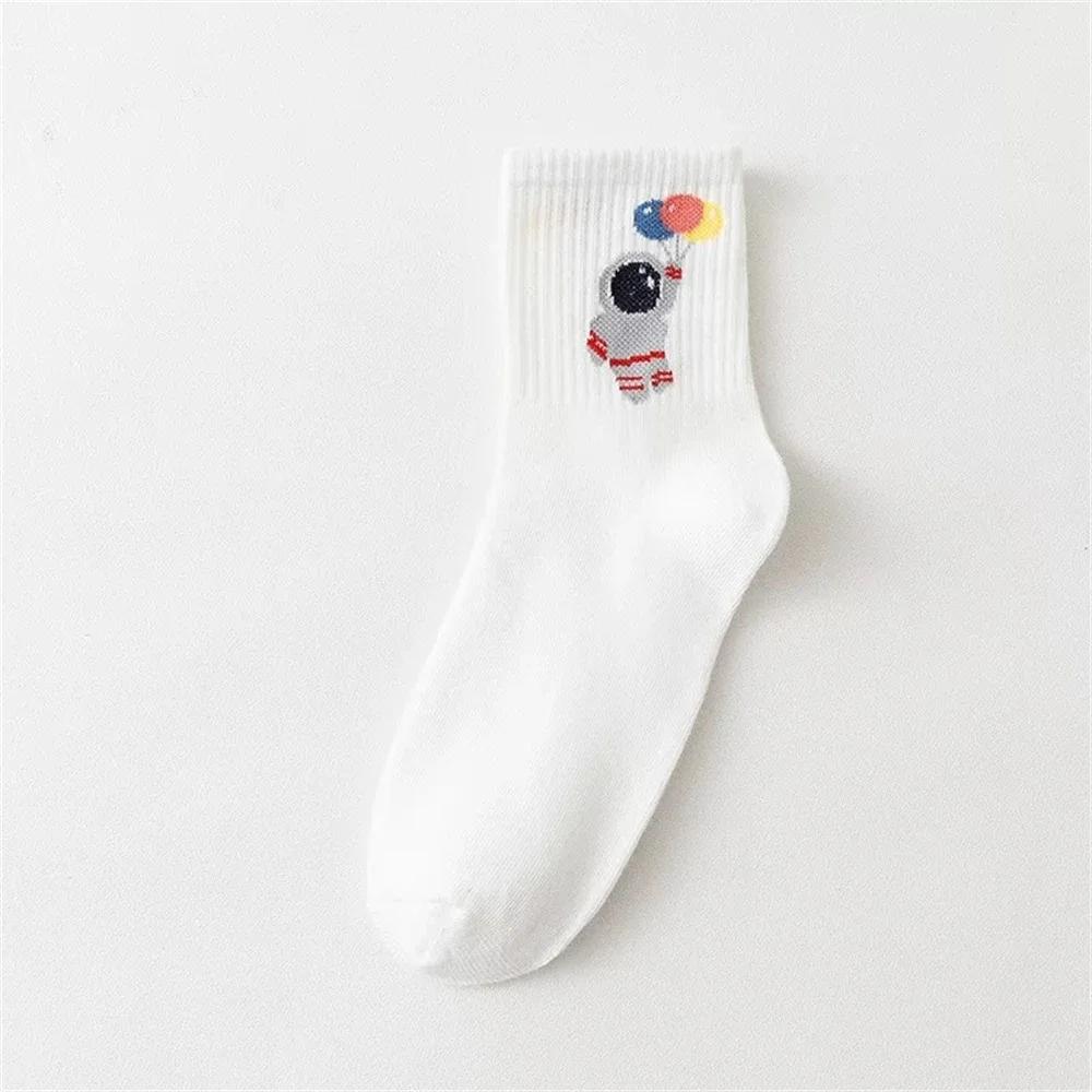 Funny Cartoon Heart Astronaut Rainbow Stripes Bear Footprint Sport Hipster Harajuku Casual Soft White Cotton Socks Dropship