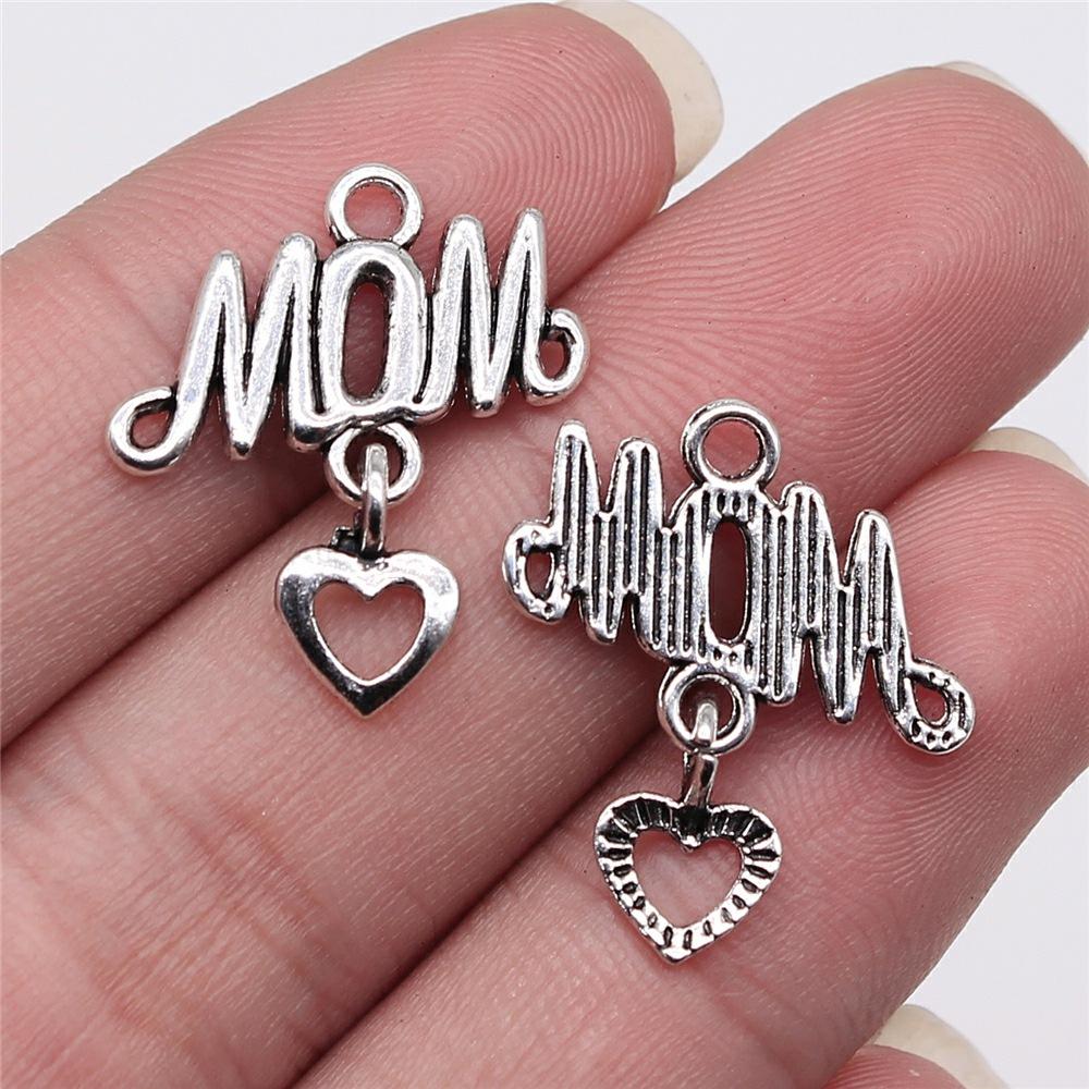 20pcs Mom Series Charms For DIY Jewelry Making Lovely Family Heart Love Mom Charms For Mother's Day Gift