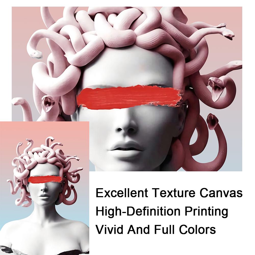 Rosa blaue Medusa-Abdeckungsaugen, Leinwand-Kunstposter und -Drucke, Vaporwave-Skulptur der Medusa, Leinwandgemälde an der Wand