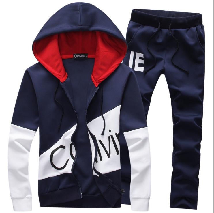 

Мужской весенний кардиган с капюшоном и набор толстовок - Приталенный крой, корейский стиль с буквенным декором M темно-синий