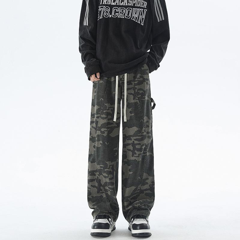 Outdoor Tooling Camouflage Pants Men's and Women's Loose Wide-leg Jeans