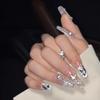 100% HANDMADE Coffin Shaped Fake Nail Set With Glue Art Flashing Starry 3D Butterfly Ribbon Nude Color Pearl Chain Princess Gentle Nails Reusable