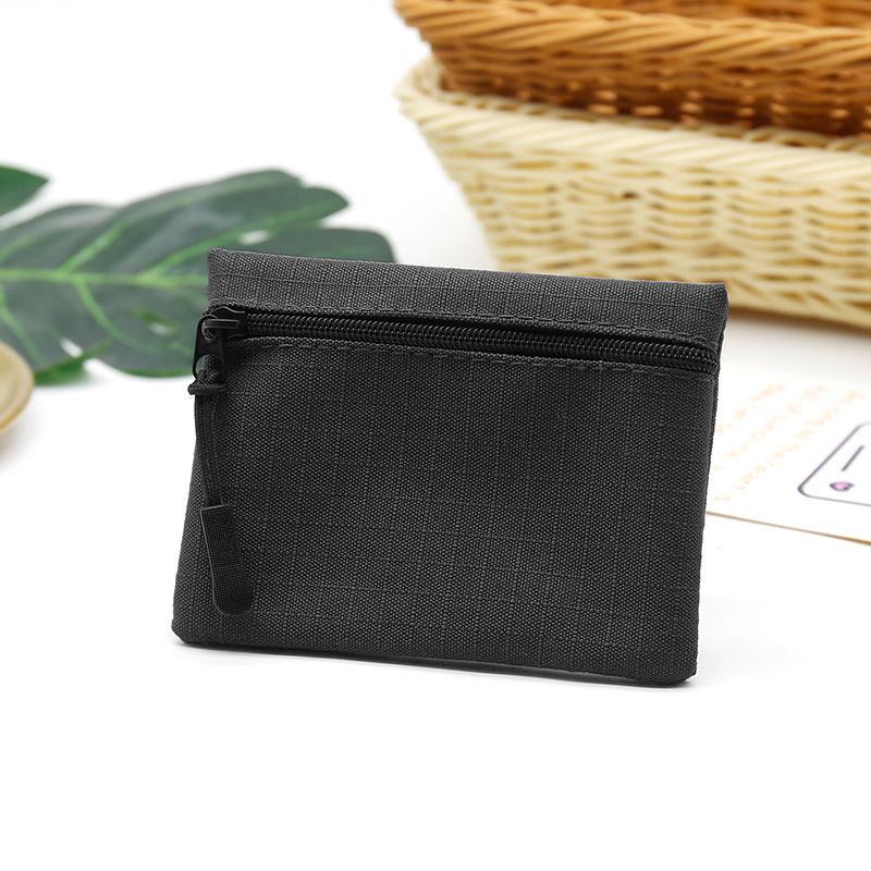 Solid Color Canvas Coin Purse & ID Card Holder with Zipper
