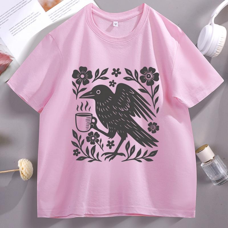 Bohemianstyle Crow Tshirt Designed for Coffee Lovers Casual Shortsleeved Comfortable Round Neck Full of Street StyleYK