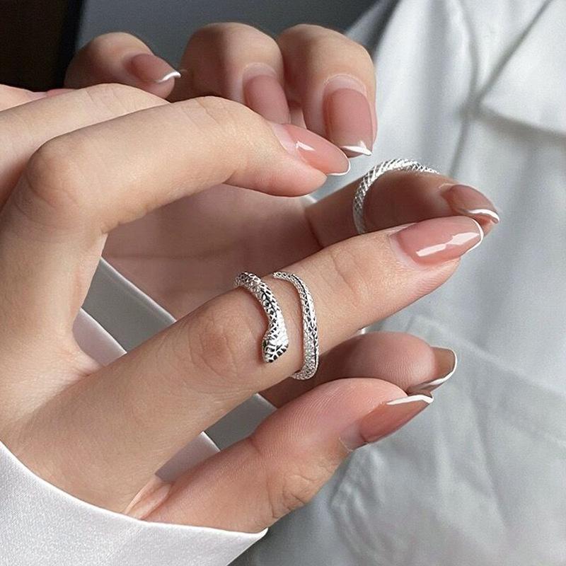 S999 Sterling Silver Snake Ring: Personalized, Adjustable, Unisex. Trendy Niche Design for High-End Style.