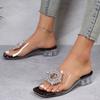 2025 New Slippers Shoes for Women Transparent Rhinestone with Medium Heel Slippers Fashion Open-toe Large Size Women Shoes