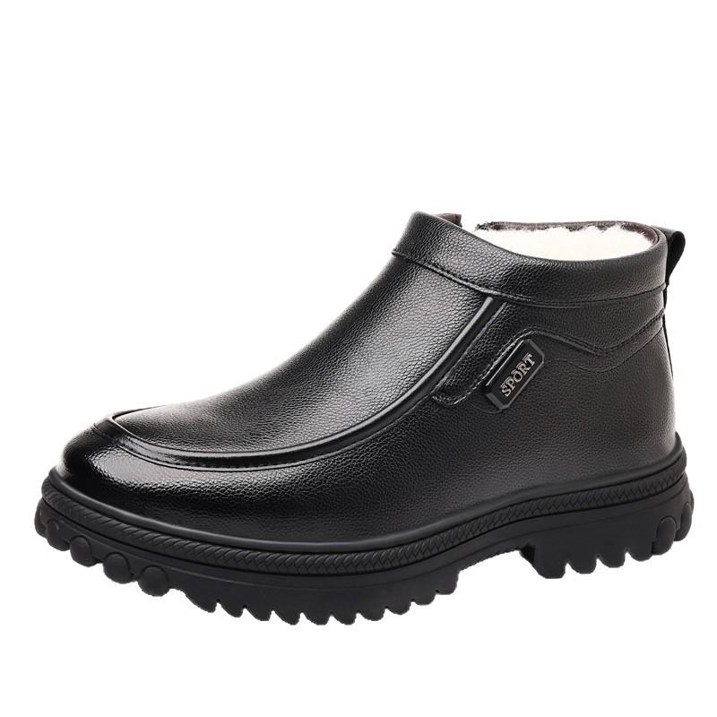 2025 Winter New Men's Leather Boots Men's High-top Platform Cotton Shoes with Velvet Thermal Leather Shoes