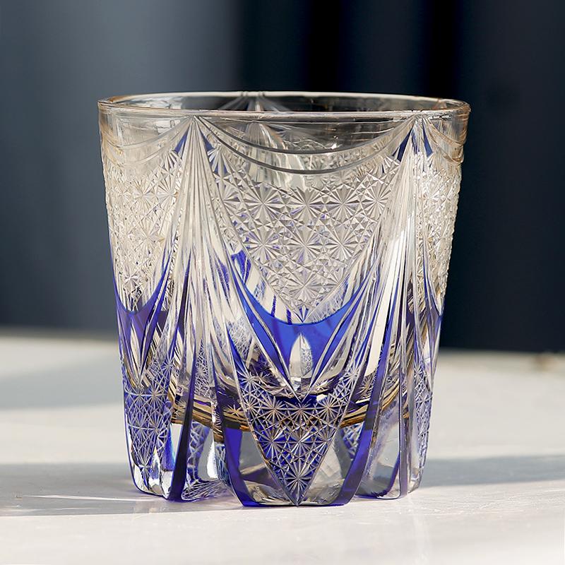 320 ml Handcrafted Black Whiskey Glass Tumbler Edo Kiriko Cut Ambition Design Barware for Gift