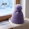 Warm Knitted Hats Winter Hat with Fluffy Fur Ball, Thick Cuffed Cap, Elastic Soft Outdoor Travel Headgear Stretchy Fabric Solid Color for And