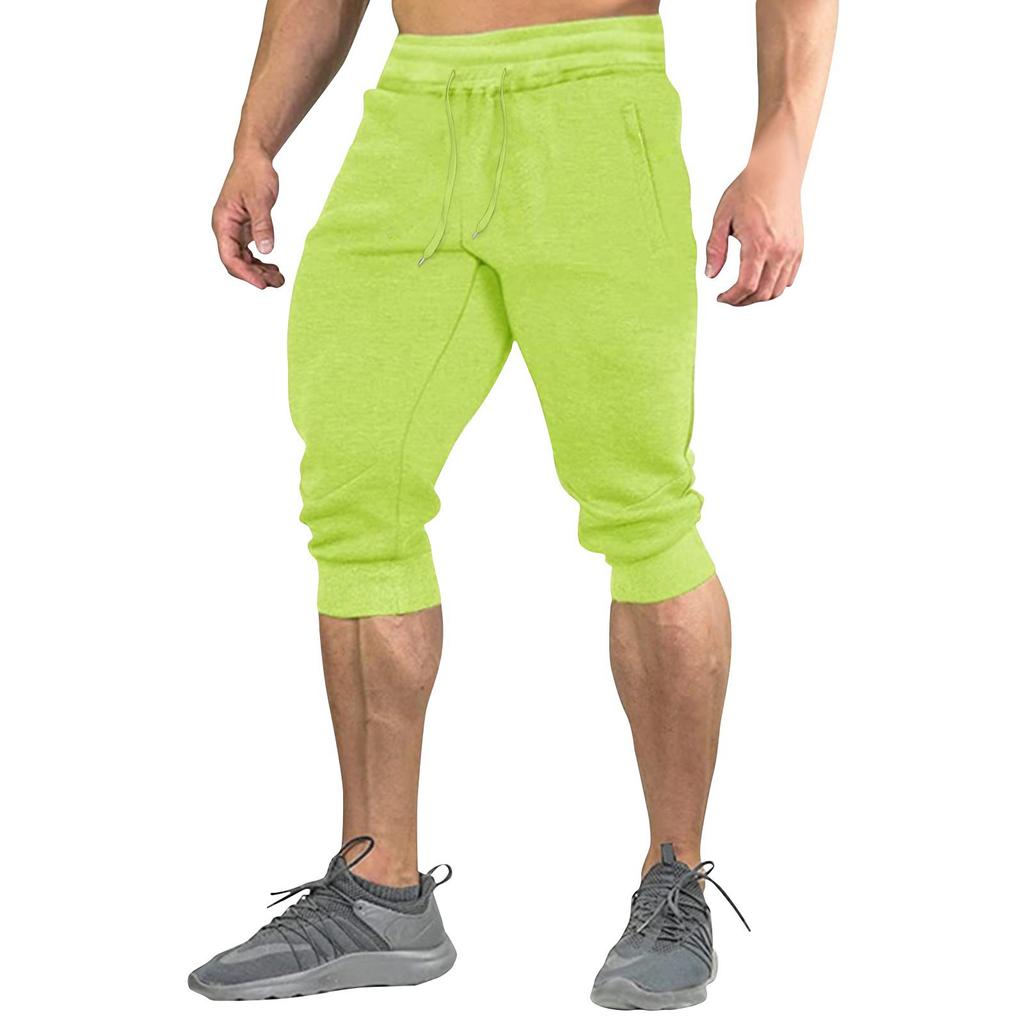 Men's Summer Color Shorts Men's Elastic Waist Sports Loose Casual Quarter Pants