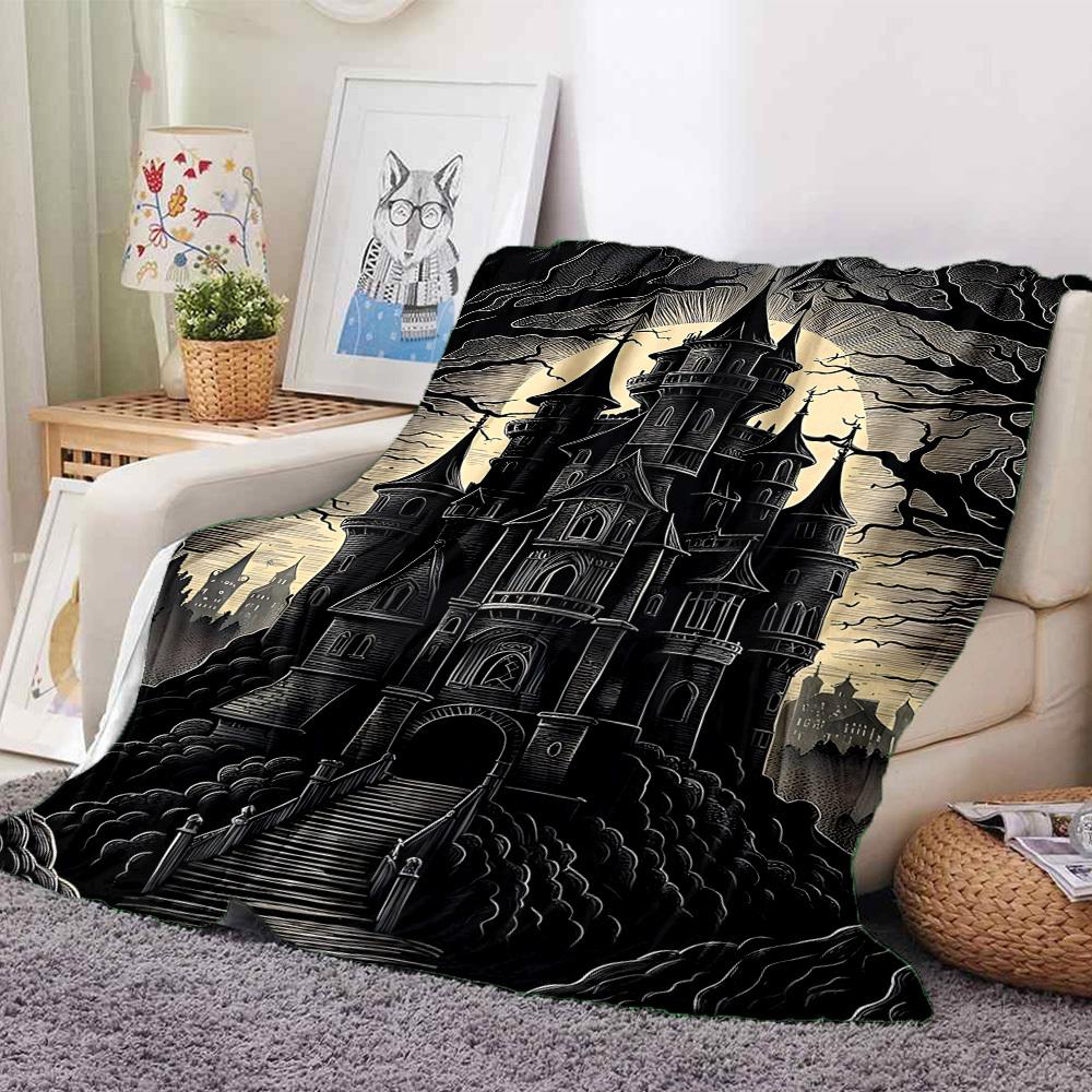 1pc Castle Night Blanket, Lightweight Flannel Throw Blanket for Sofa, Bed, Travel, Camping, Living Room, Office, Couch059