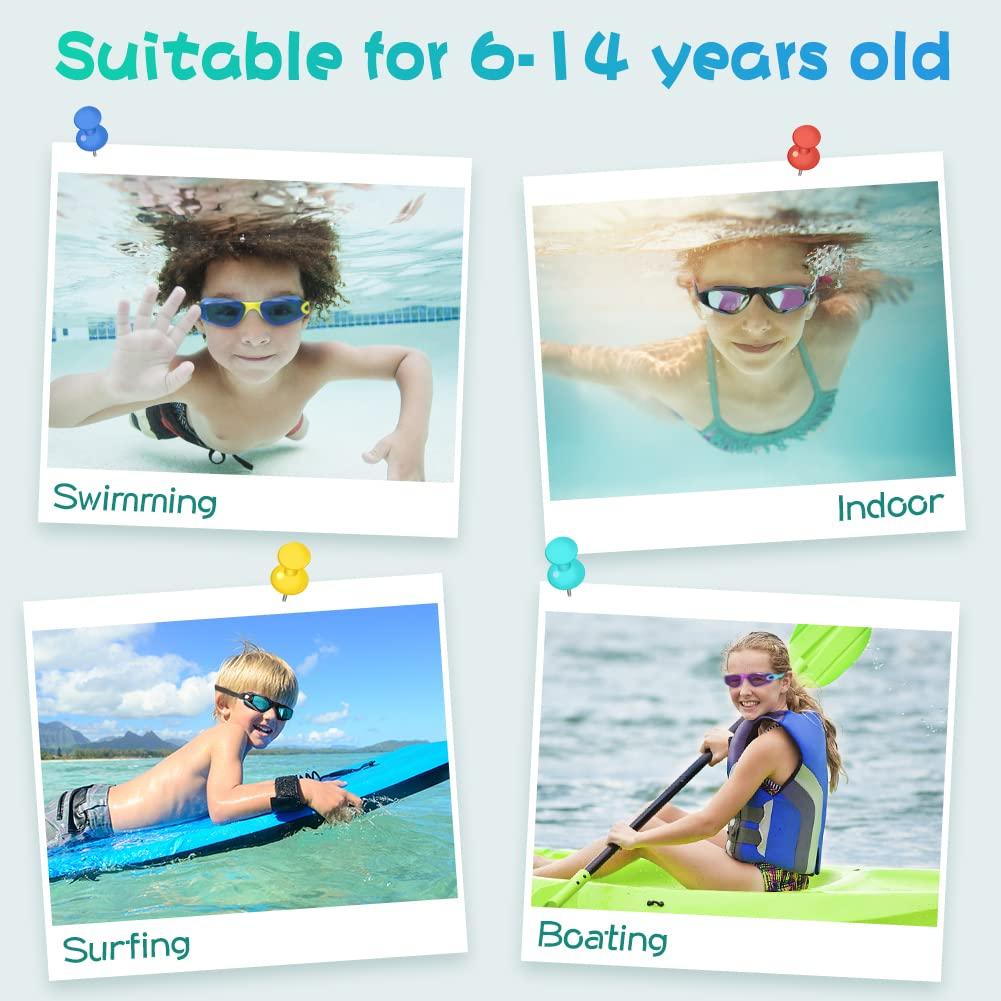 Kids Swimming Goggles Professional Anti-Fog/UV Protection No Leakage for 3-14 Years Girls Boys Swimming Goggles Gift Case