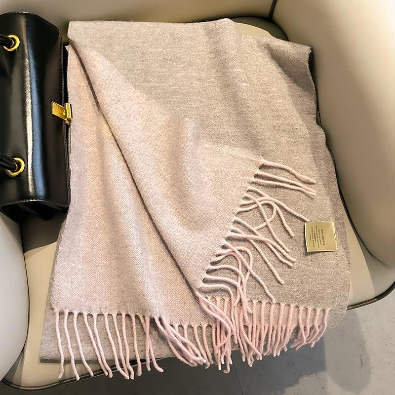Pink 100 pure wool scarf women's winter solid color long thickened double-sided versatile warm couple scarf