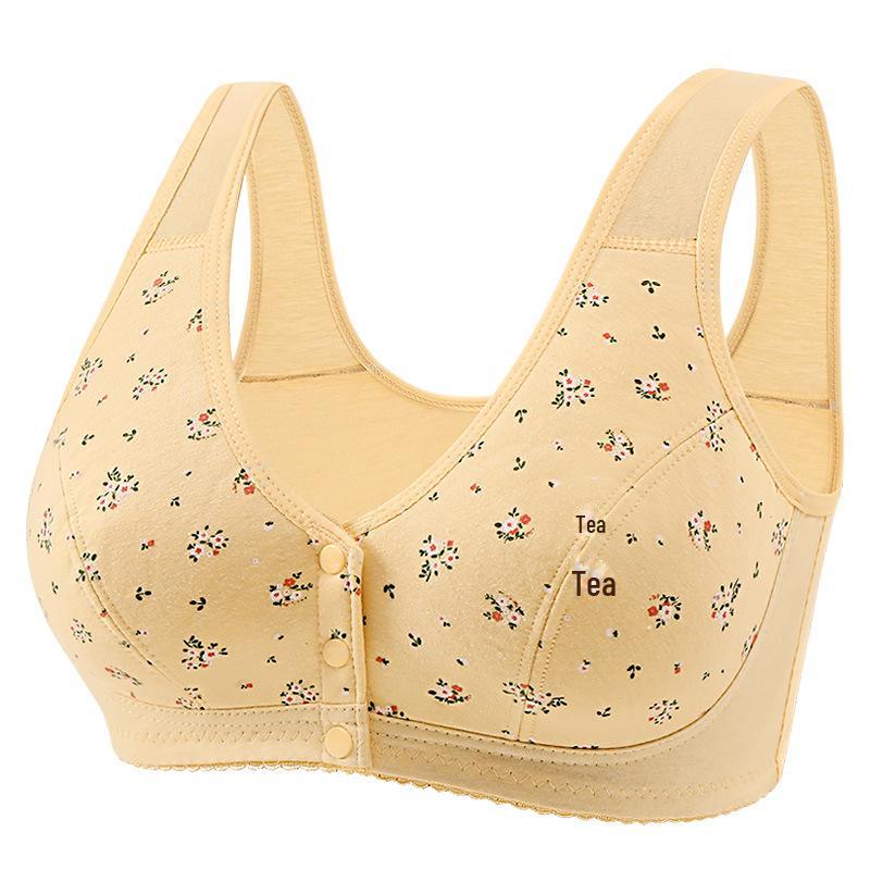 

Мягкий хлопковый бюстгальтер с пряжкой спереди для женщин среднего и пожилого возраста - без стального кольца, большой размер, с принтом, тонкий жилет 46