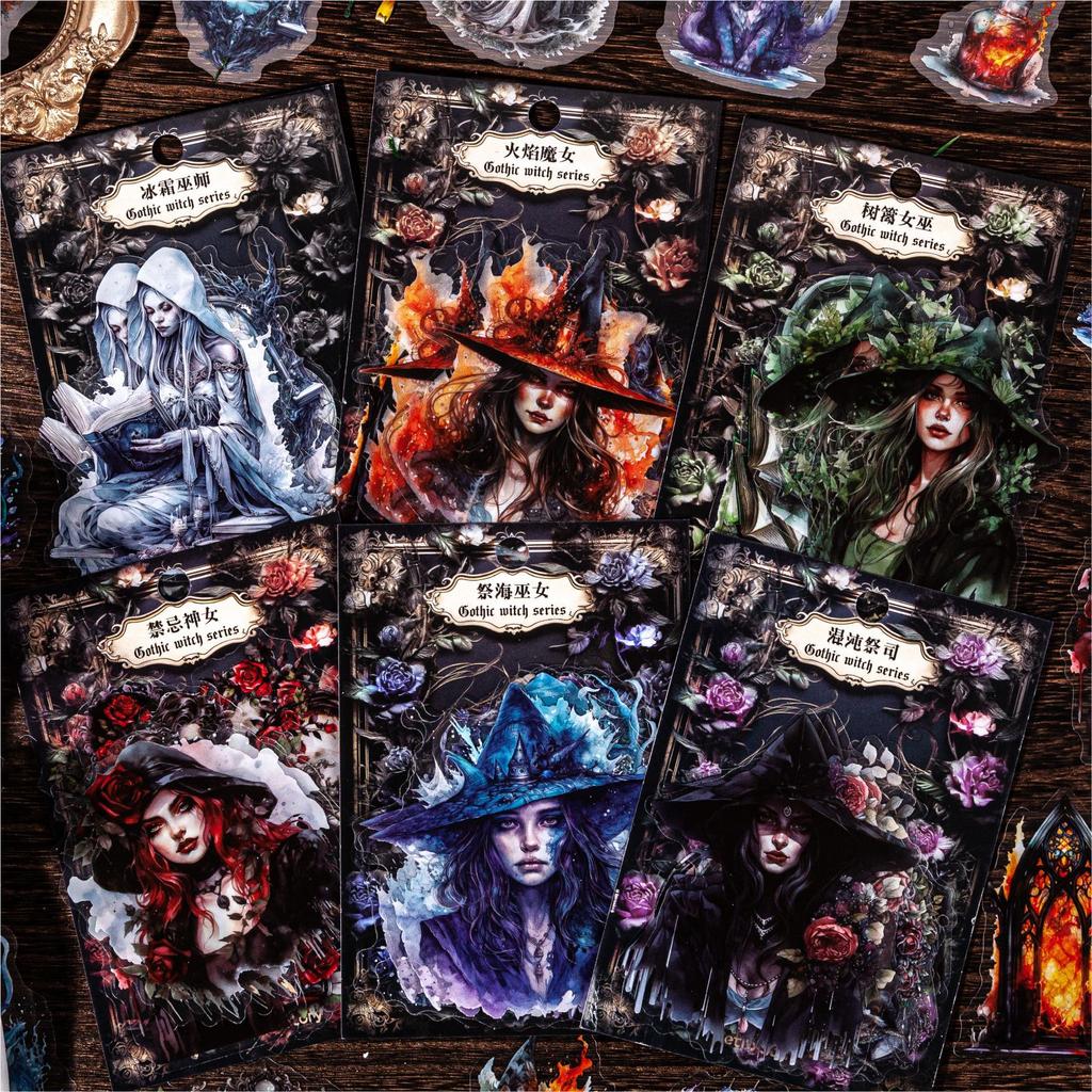 20 Pcs Vintage Gothic Witch Themed PET Stickers Wrapped with Handbill Material Decorative Collage Junk Journal Supplies