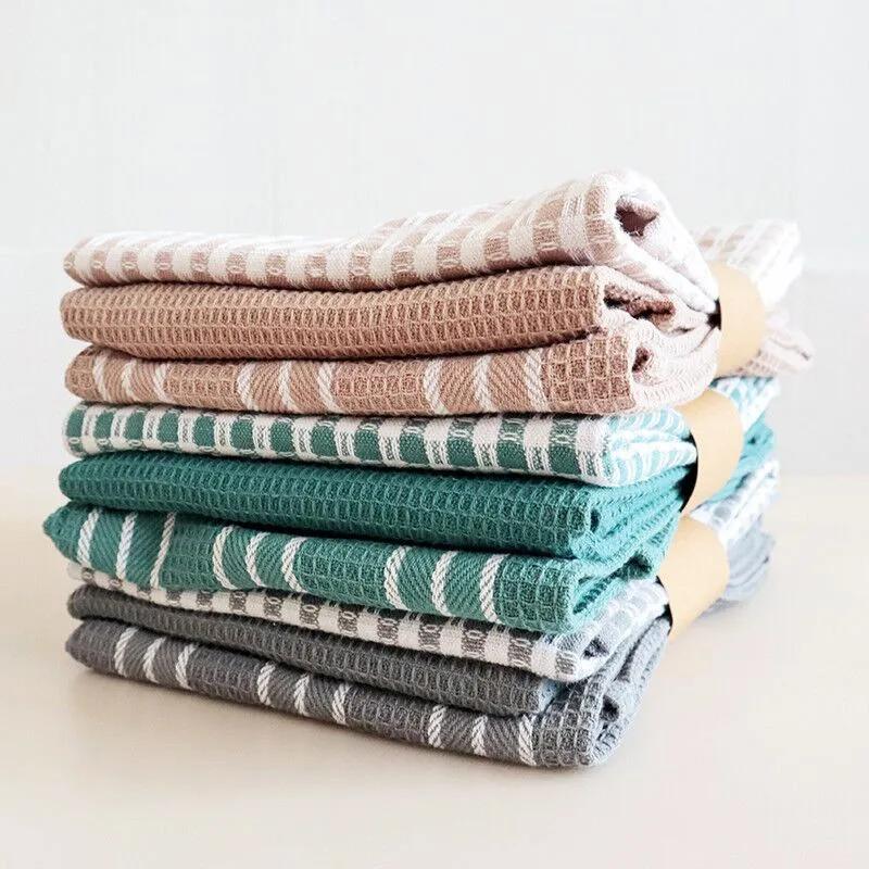 3Pcs/set 45x60cm Cotton Waffle Dinner Table Napkins Kitchen Tea Towels Absorbent Dish Cleaning Cloth