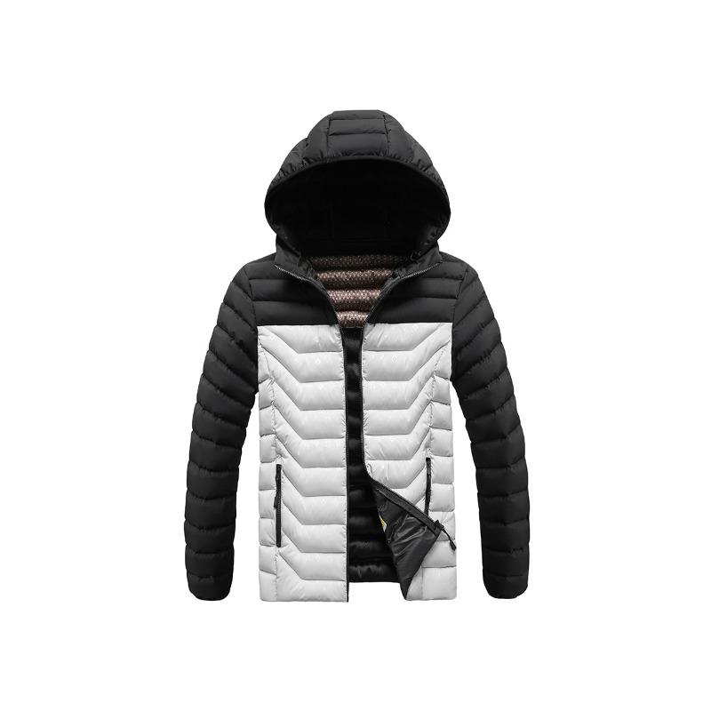 Cotton-padded Men's Winter Contrasting Color Graphene Slim-fit Removable Cap Thickened Hooded Jacket Men's