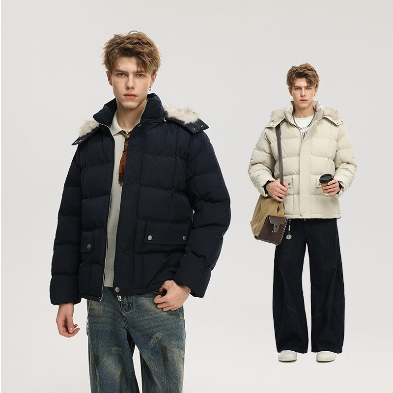 Winter Men's Detachable Hooded Fur Collar Short Loose Versatile Warm Jacket