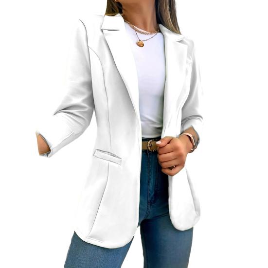 

Женское осенне-весеннее пальто сплошного цвета с лацканами с длинным рукавом и открытой вышивкой XL белый