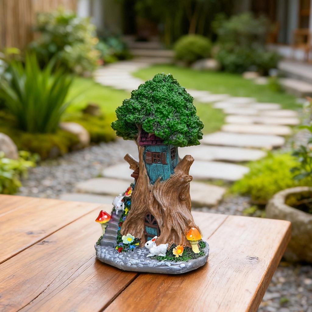 Outdoor Baumhaus für Garten Statue mit Solar Lade LED Lichtern für Terrasse Rasen Fee Für Gartendekoration