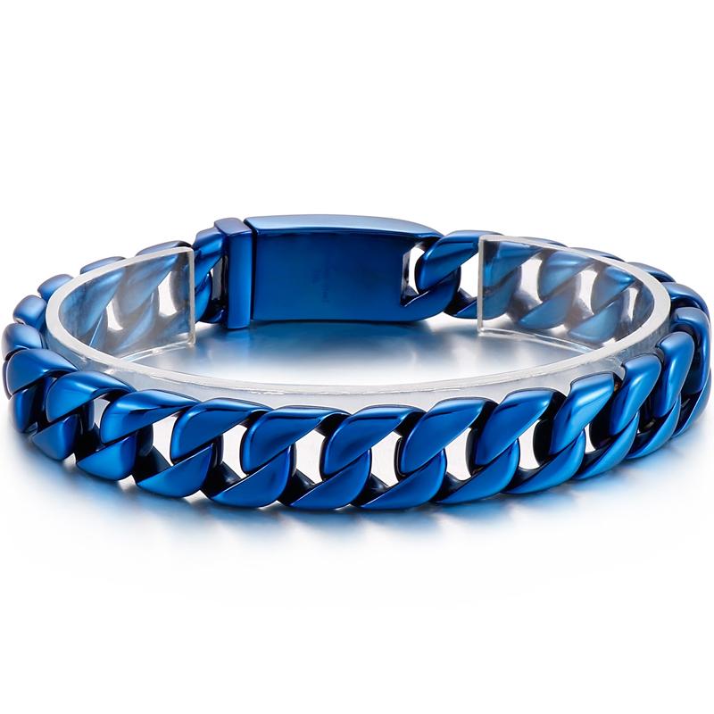 

12 мм бордюрная цепочка на руку, ювелирные изделия, полированный синий мужской браслет из нержавеющей стали 316L, классические мужские браслеты, мужской ремешок 20CM
