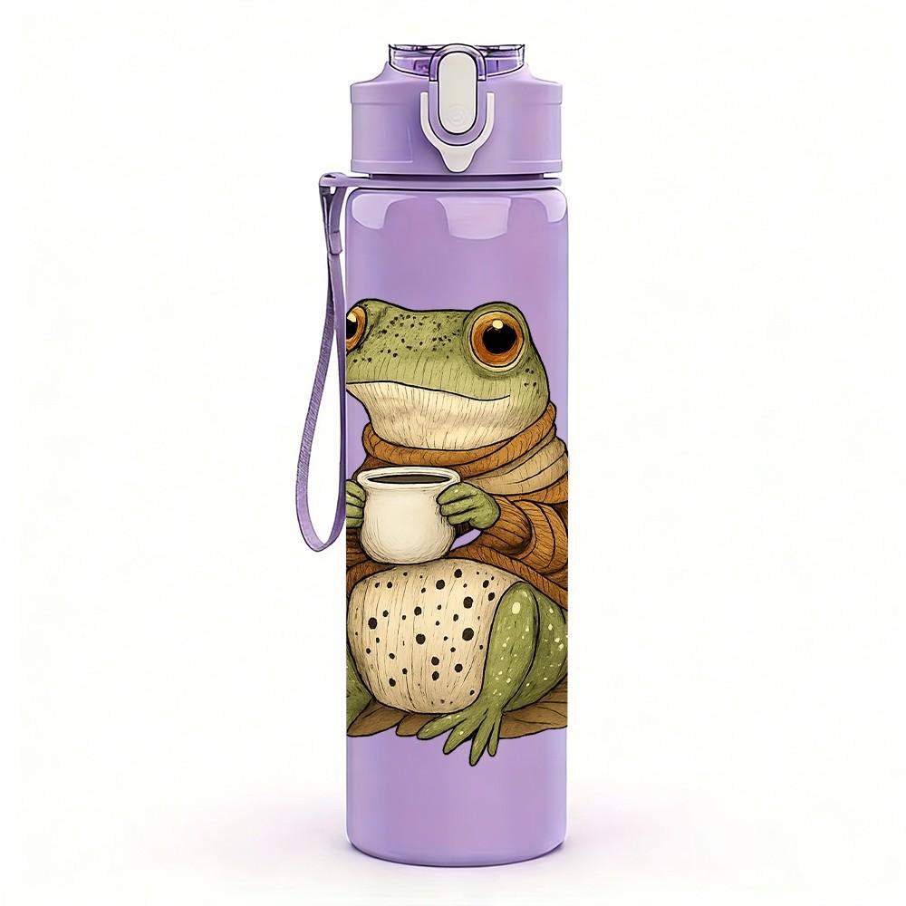 1PC Cute Green Frog 750ml Color Plastic Sports Water Bottle Leakproof Flip Straw Lid Suitable for Sports Office Home Use