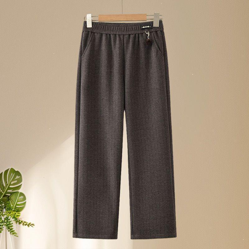 Mom's Spring Casual Elastic Waist Loose Straight-Leg Pants for Middle-Aged and Elderly Women