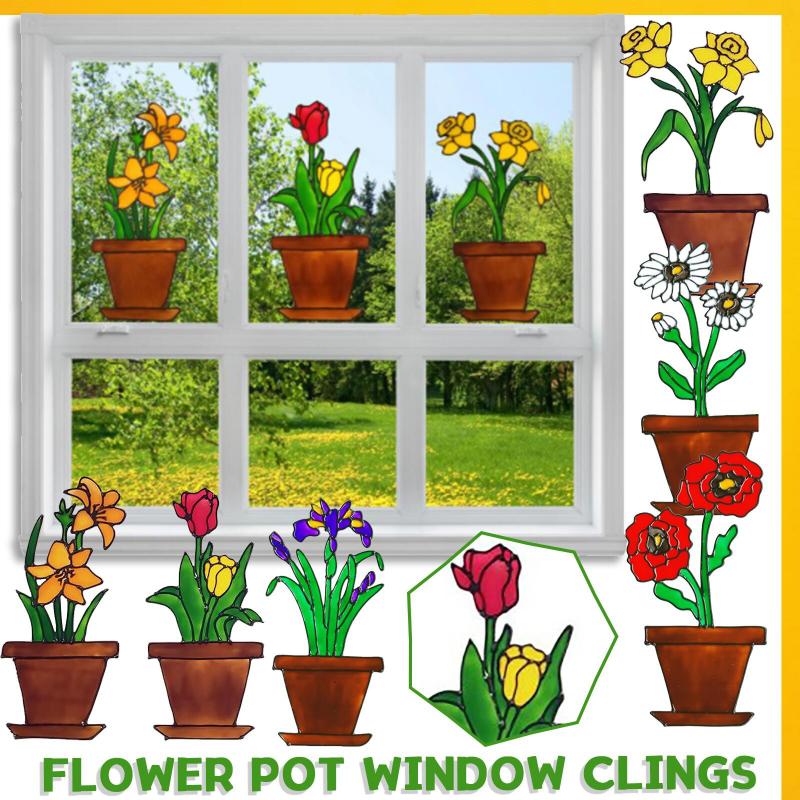 20x30cm Living Room Decals Wallpaper Window Sill Decor Red Flower Pot Stickers Wall Stickers Window Glass Decoration Home Decor