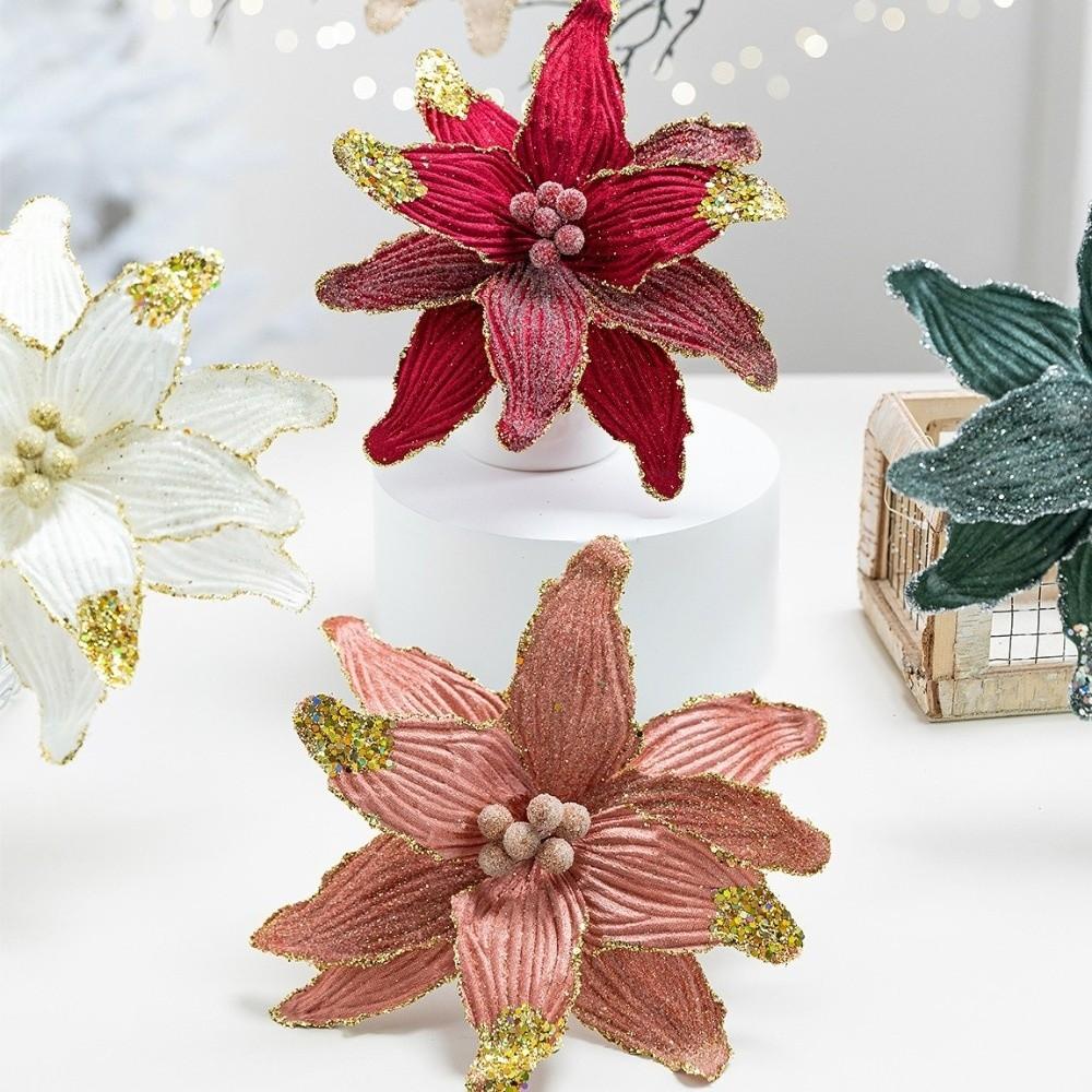 Faux Velvet Artificial Xmas Flower Vibrant Colors Large Size Festive Glitter Flower High-grade Merry Christmas Christmas Flower