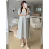 Fat MM Korean Dress Gentle and Fashionable Loose Blue Doll Collar Short Sleeve Medium and Long Summer New