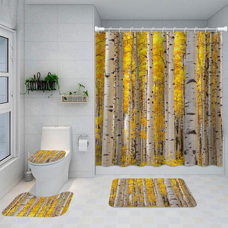 Set Bagno 4 Pezzi: Tenda Doccia Impermeabile 180x180, Tappeto Antiscivolo, Copriwater E Tappeto U - Flanella Morbida, Stampa Floreale
