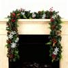 180/270CM Christmas Artificial Pine Garland with Bow Red Berries Pinecone Faux Pine Needle Rattan Mantle Fireplace Porch Hanging Decoration
