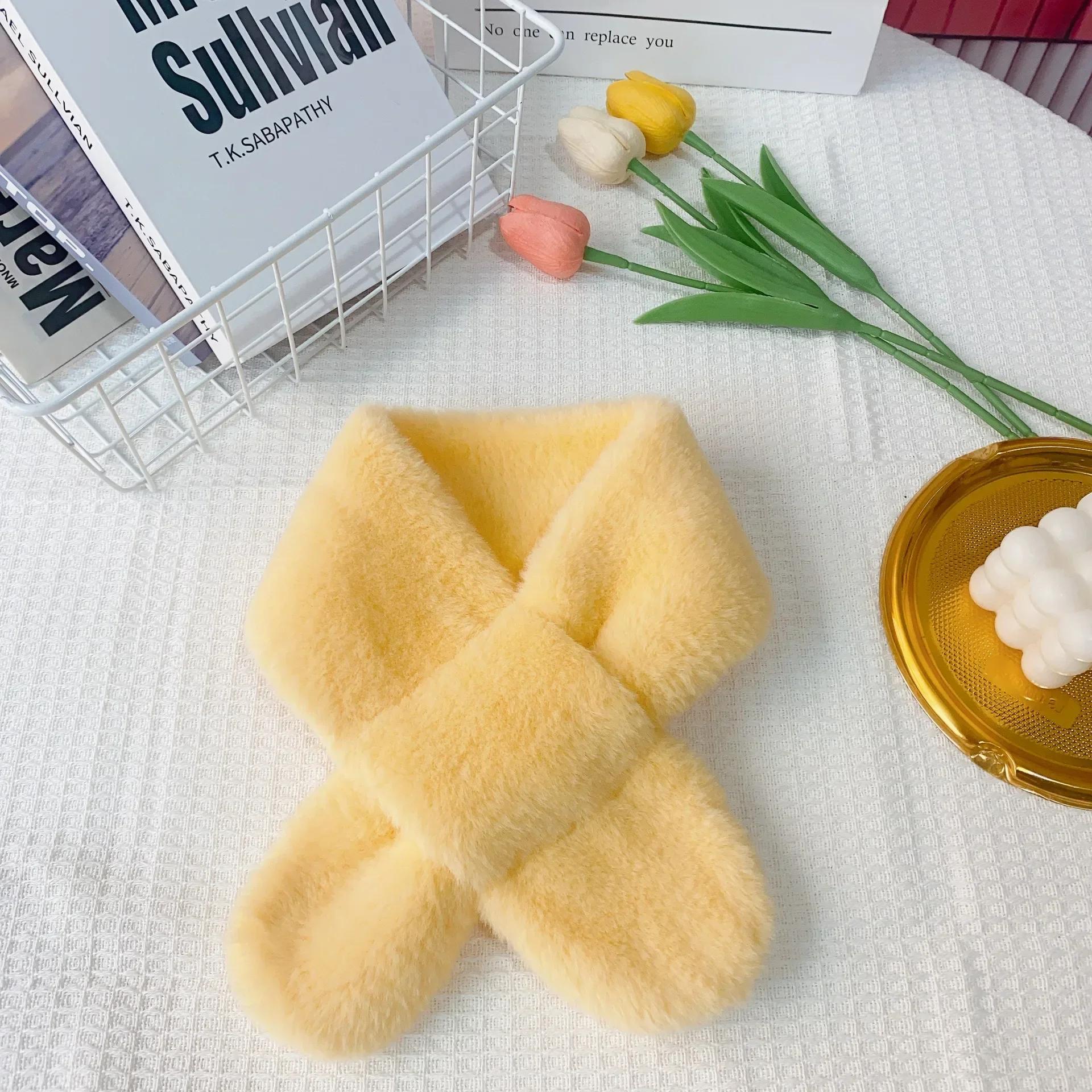 

Теплый пушистый шарф карамельного цвета для малышей, корейский модный однотонный шарф для маленьких детей, теплые шарфы для улицы на осень-зиму