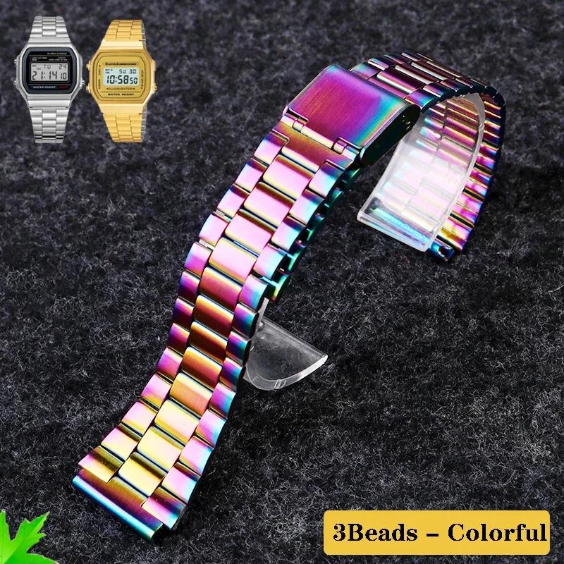 Correa de acero fino para reloj Casio correa de muñeca de acero a158 / a159 / A168 /a169 /b650 /aq230/ 700 serie de relojes pequeños dorados Correa de 18 mm