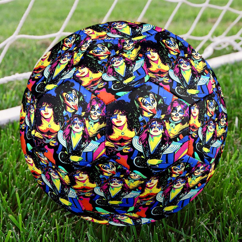 Kiss Rock and Roll Print Size 5 Soccer Ball, Standard Match Football for Sports Game and Team Practice, Ideal Gift for Soccer Fans