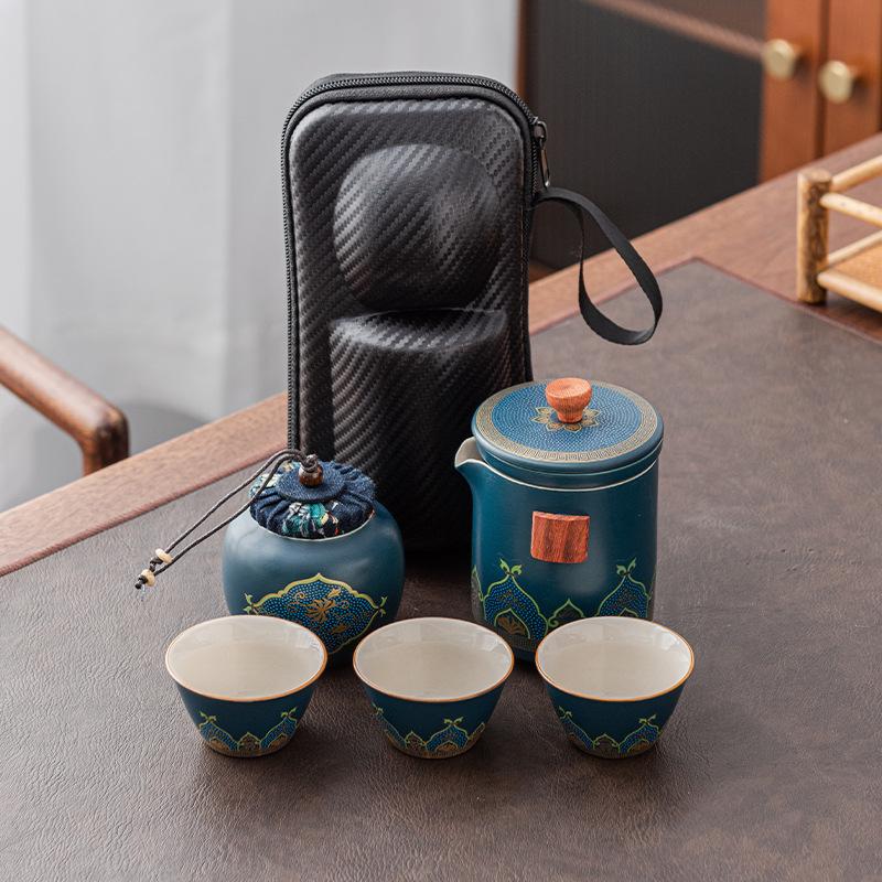 Ceramic Express Cup, One Pot, Three Cups, High-end Travel Tea Set, Teapot Teacup, Ancient Rhyme and Guochao Gifts.