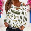 Women Plus Size Asymmetric Cutout Neck Cold Shoulder Long Sleeve Camping Printed Top