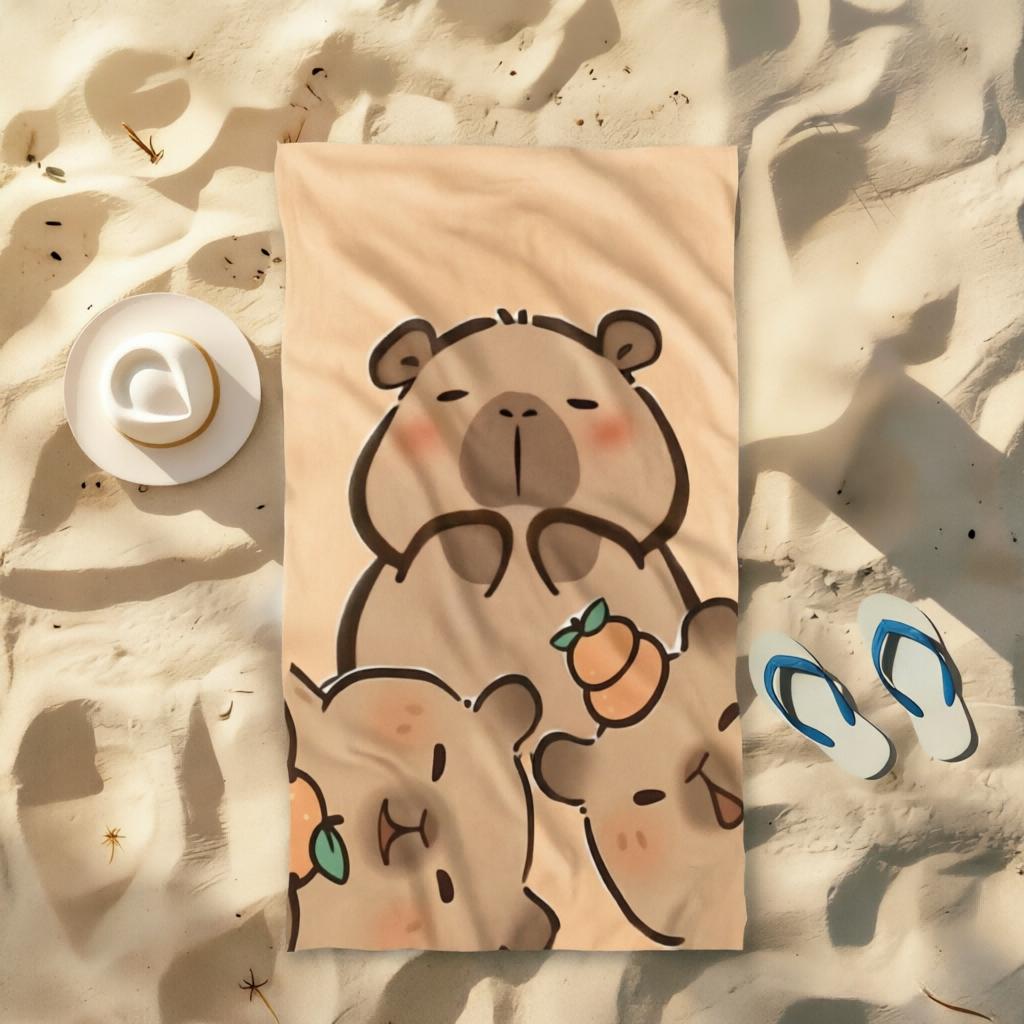 1pc Capybara Family Towel, Beach Wrap Shawl Bath, Soft Absorbent Microfiber, Quick-Drying for Beach Pool Home & Daily Use